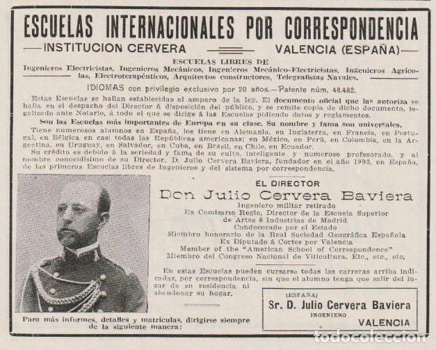 Coleccionismo de Revistas y Peri&oacute;dicos: Publicidad instituci&oacute;n Cervera, escuelas libres de ingenieros, electricistas, mec&aacute;nicos... - 1915