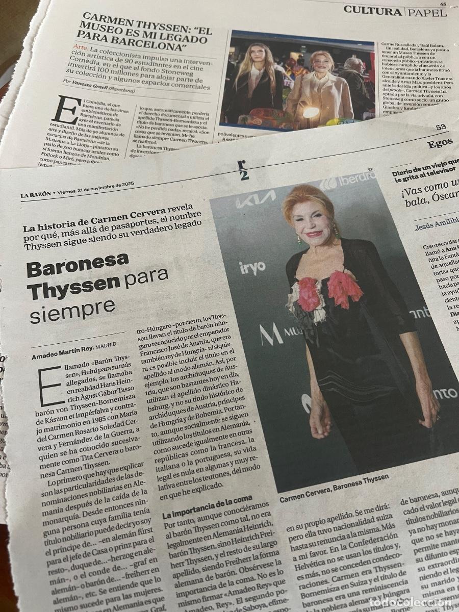Coleccionismo de Revistas y Peri&oacute;dicos: Art&iacute;culos sobre CARMEN CERVERA. BARONESA THYSSEN. ARTE.