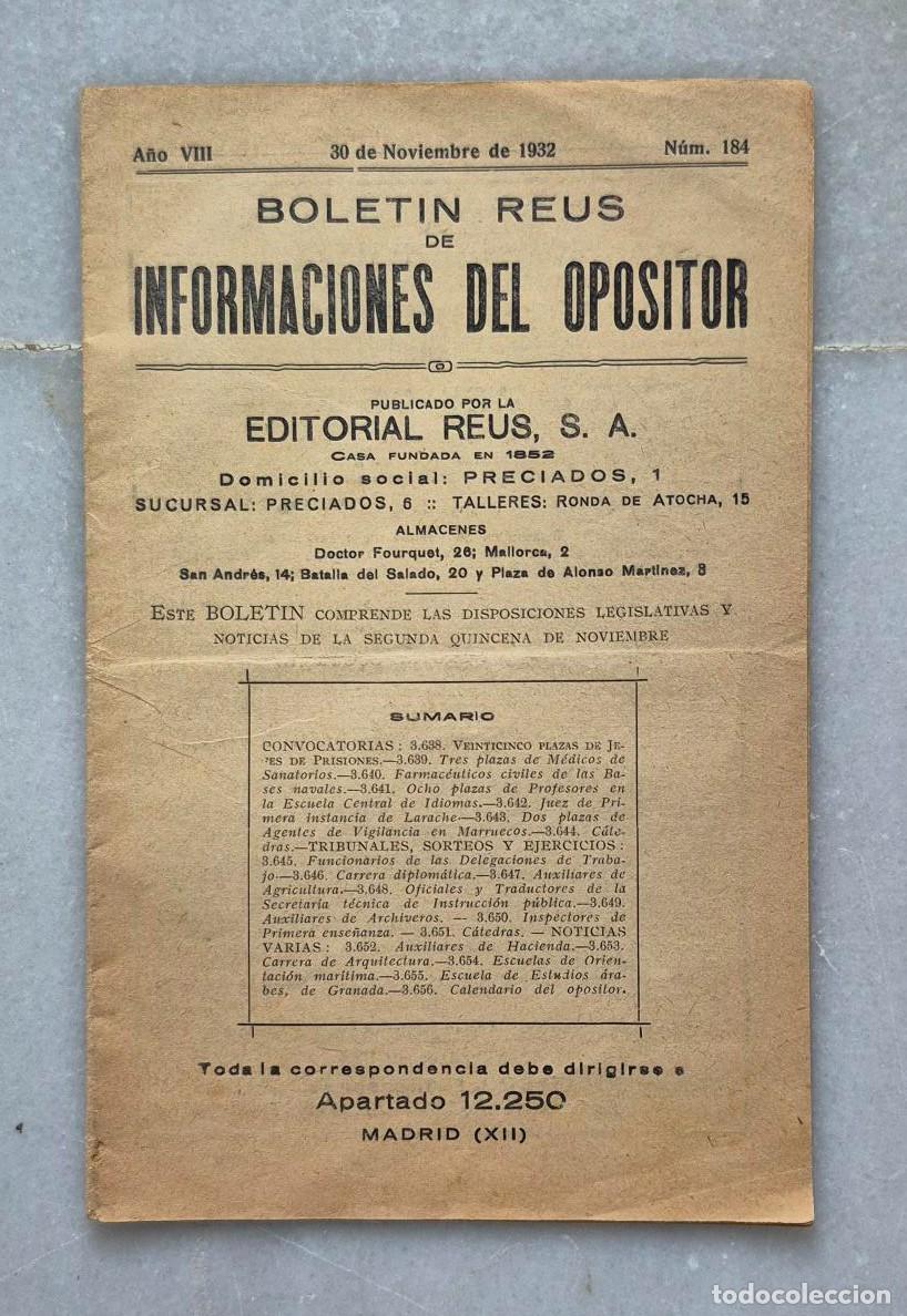 Collection Magazines and Newspapers: Bolet&iacute;n Reus de Informaciones del Opositor. A&ntilde;o VIII. 30 de noviembre de 1932. N&ordm; 184. Pp. 16