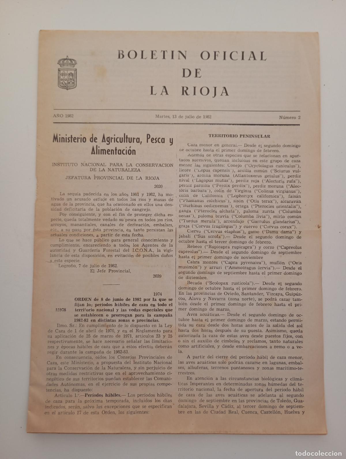 Coleccionismo de Revistas y Peri&oacute;dicos: BOLET&Iacute;N OFICIAL DE LA RIOJA. N&ordm; 2. 13 JULIO 1982. TDKR90