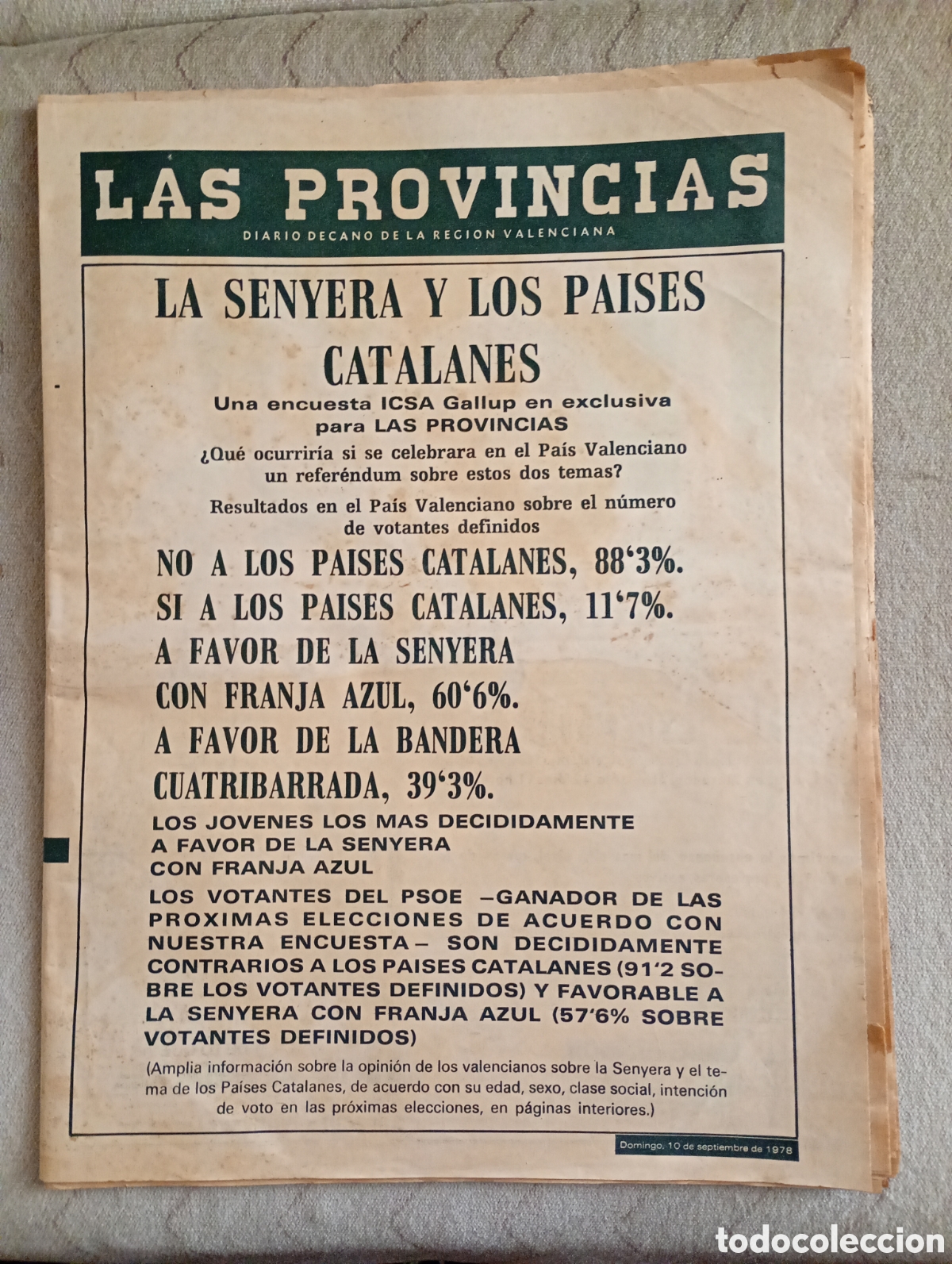 Collezionismo di Riviste e Giornali: Las Provincias. Valencia. 10.9.1978