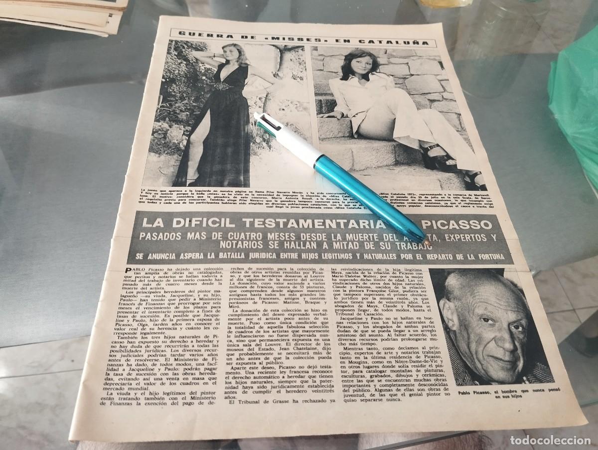 Collezionismo di Riviste e Giornali: PICASSO TESTAMENTO REVERSO RAQUEL WELCH, SALVADOR DALI, MANOLO ESCOBAR... RECORTE REVISTA 1973
