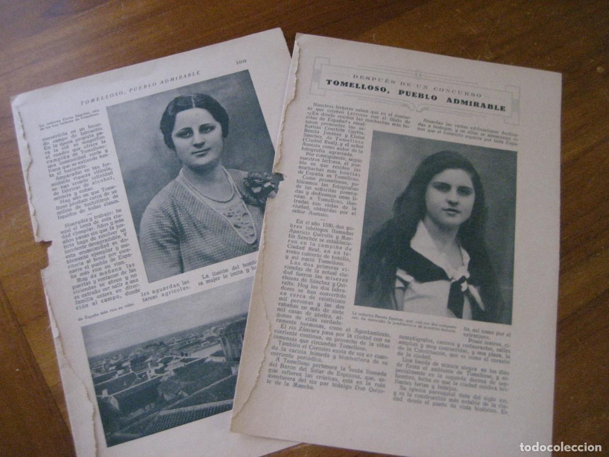Coleccionismo de Revistas y Peri&oacute;dicos: reportaje . Tomelloso , pueblo admirable . 2 hoja revista pp s XX concurso belleza