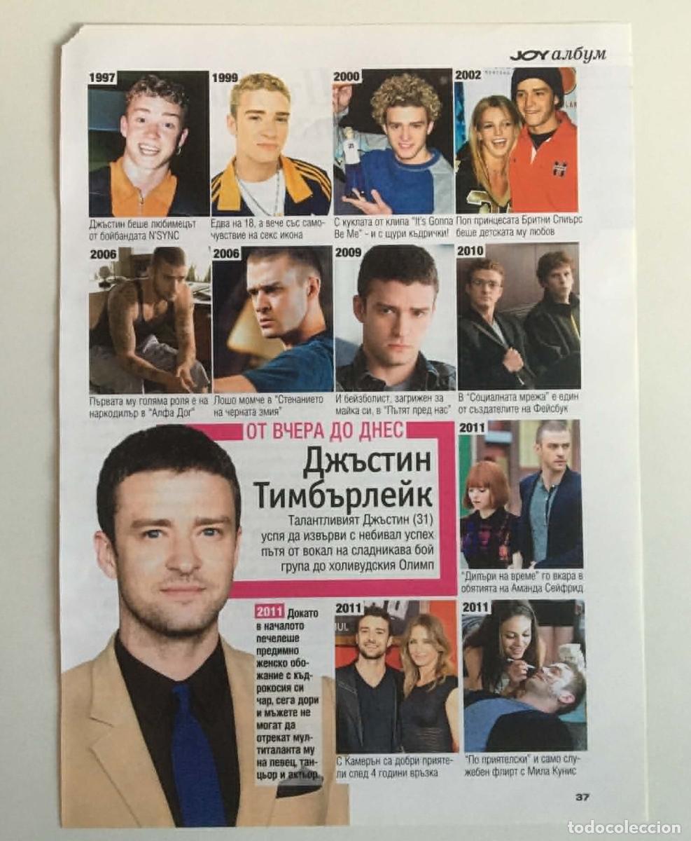 Coleccionismo de revistas y peri&oacute;dicos: Justin Timberlake From Yesterday to Today Timeline Article - Joy Magazine Bulgaria Music Clipping