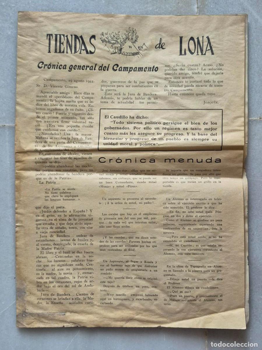 Coleccionismo de revistas y peri&oacute;dicos: Revista Tiendas de Lona. Cr&oacute;nica general del Campamento, Agosto 1944. Revista sobre el Servicio Mili