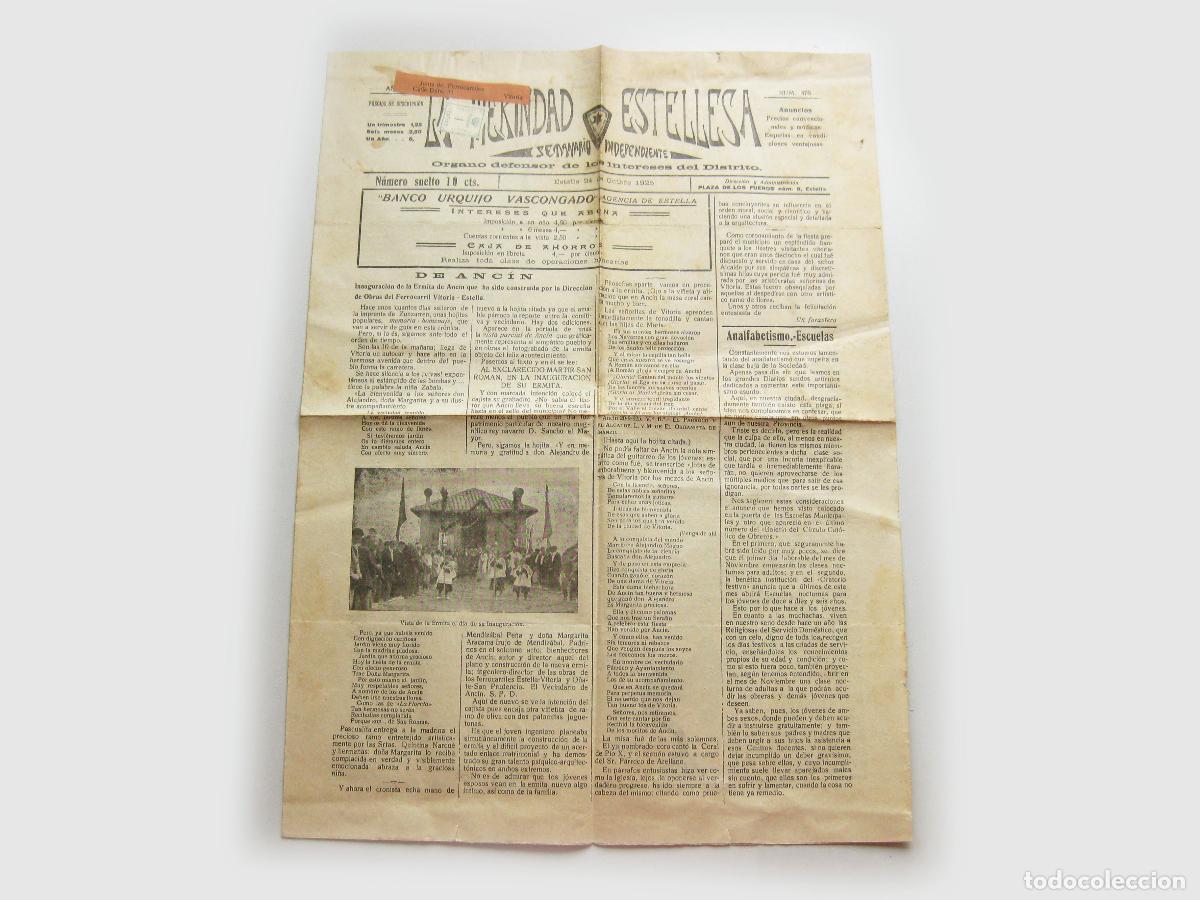Coleccionismo de revistas y peri&oacute;dicos: PERI&Oacute;DICO SEMANARIO INDEPENDIENTE LA MERINDAD ESTELLESA N&ordm; 476. ESTELLA 1925