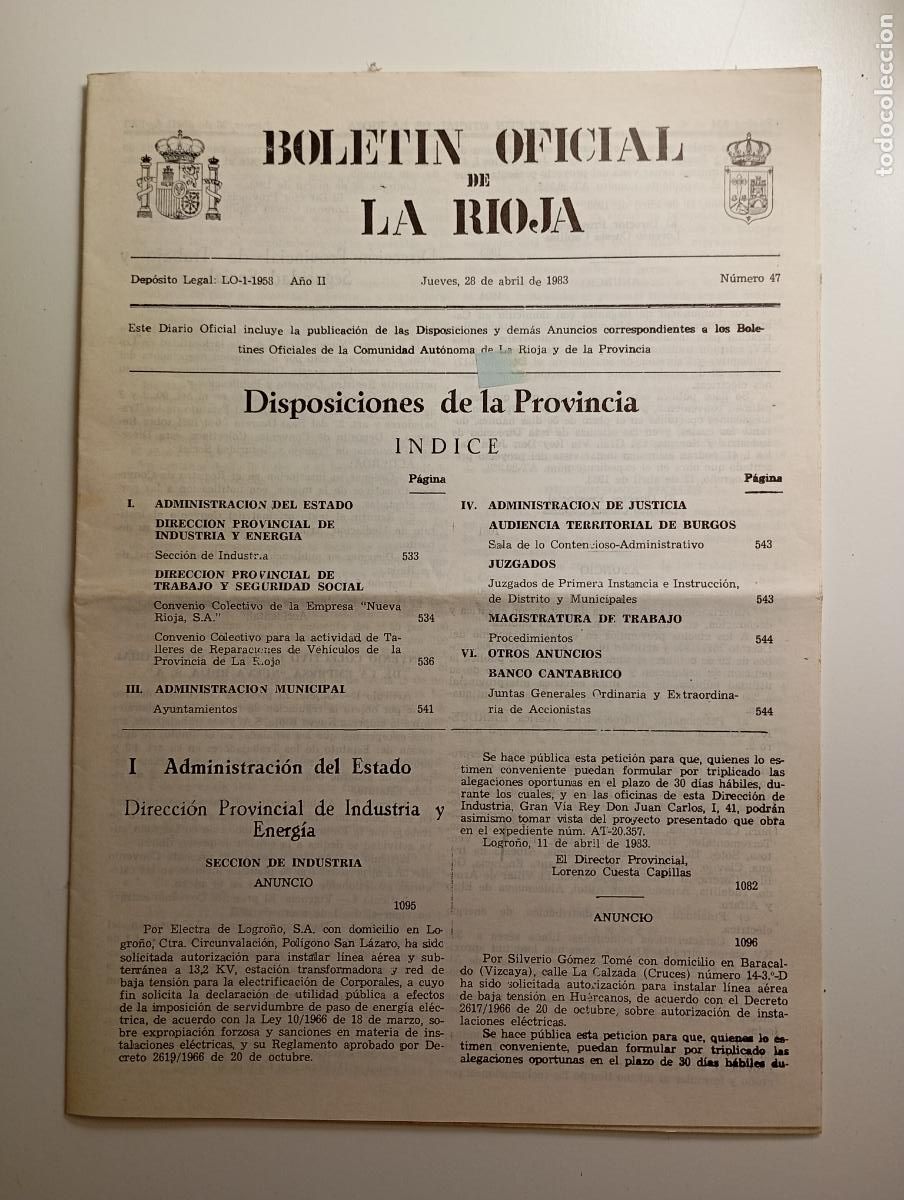 Coleccionismo de revistas y peri&oacute;dicos: BOLET&Iacute;N OFICIAL DE LA RIOJA. N&ordm; 47. 28 de abril de 1983. A&ntilde;o II. TDKR91