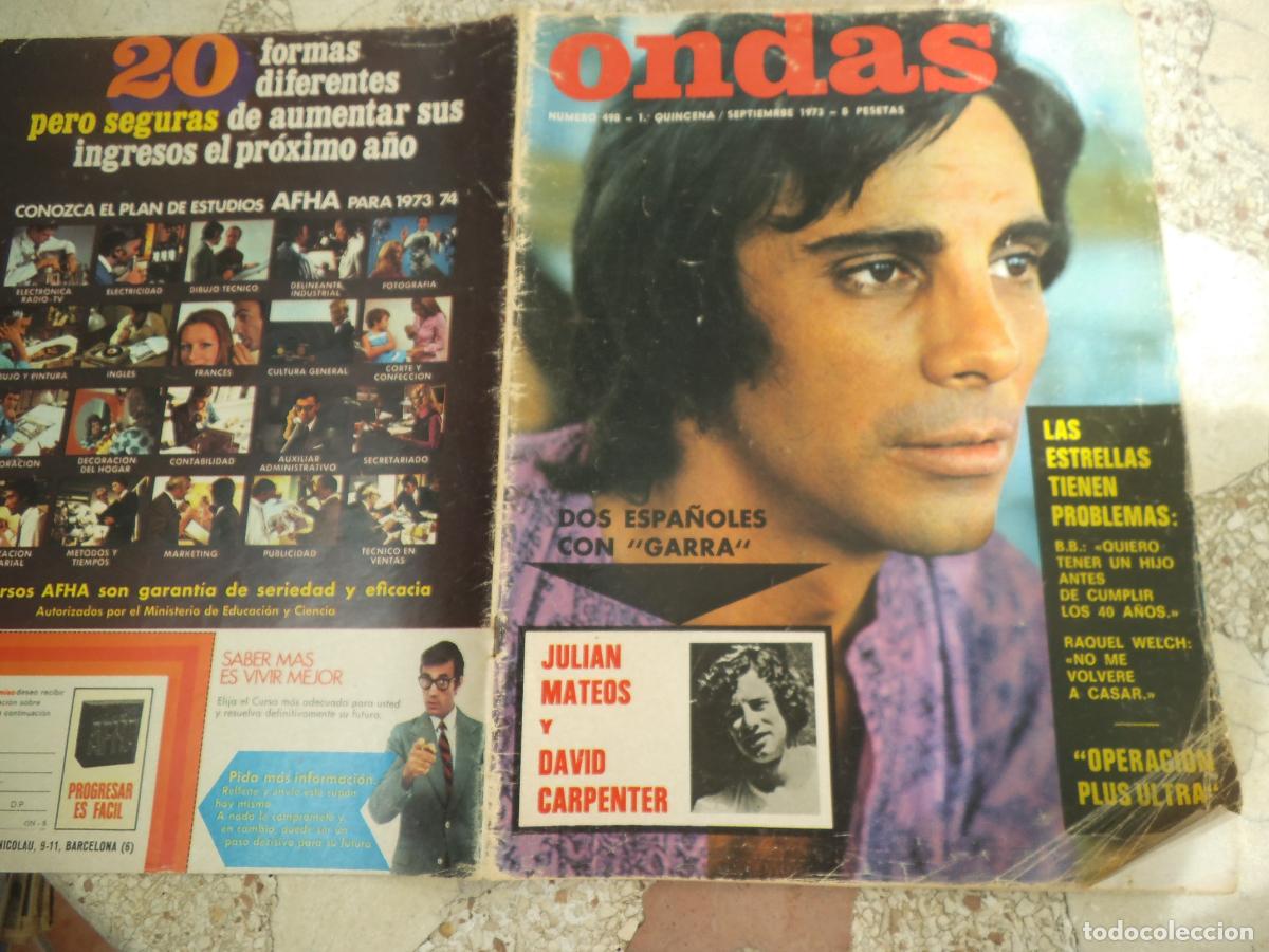 Coleccionismo de revistas y peri&oacute;dicos: ondas n&ordm; 498, falta poster ,b.b, raquel welch, julian mateos, david carpenter, demis russos,