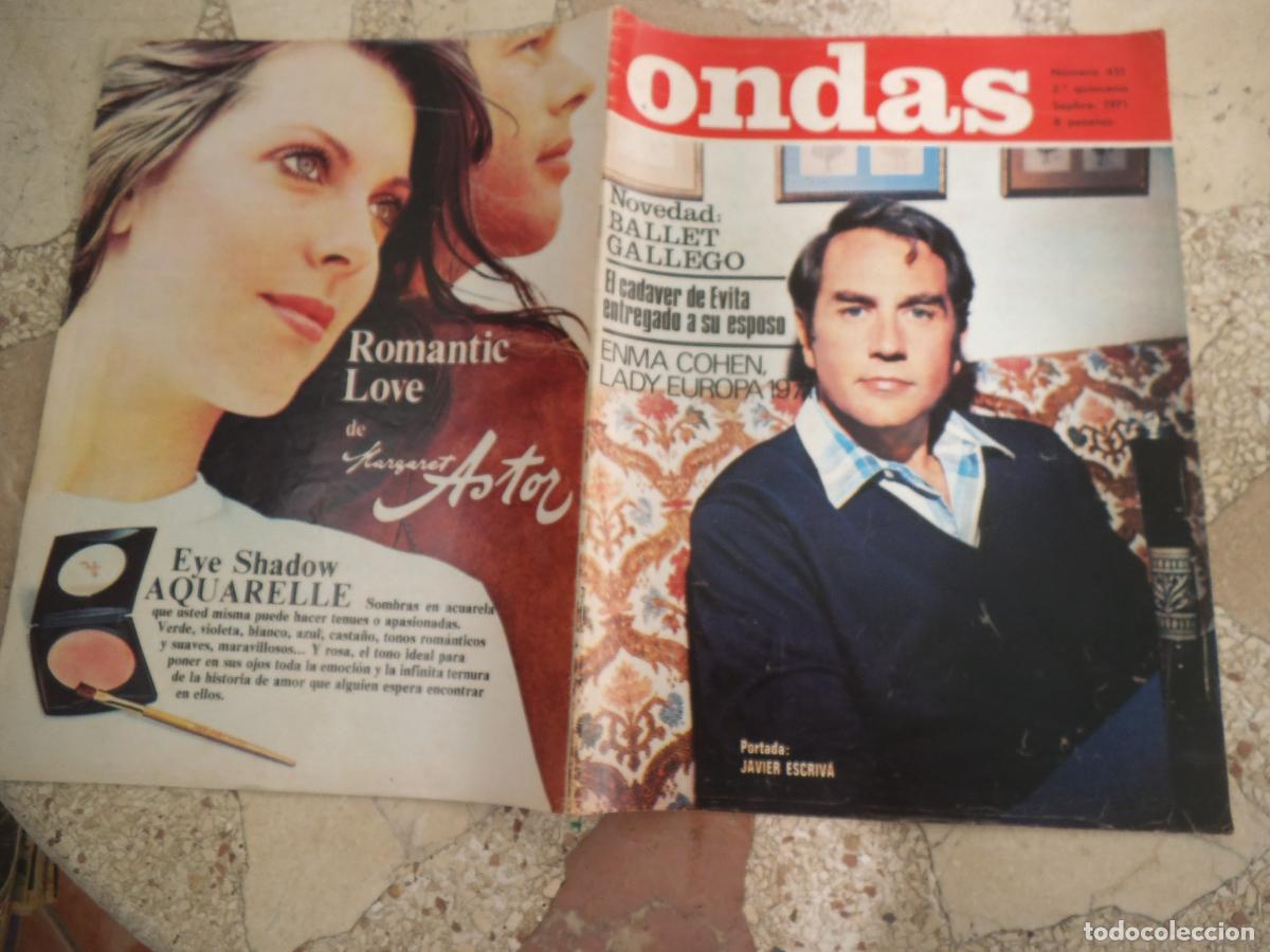 Coleccionismo de revistas y peri&oacute;dicos: ondas n&ordm; 451, 1971, javier escriva, enma cohen lady europa-71, el cadaver de evita entregado a su es