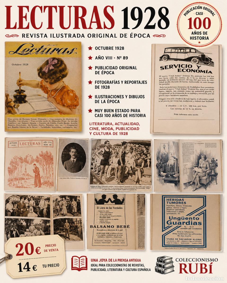 Sammeln von Zeitschriften und Zeitungen: A&Ntilde;O 1928 | LECTURAS N.&ordm; 89 OCTUBRE | REVISTA ILUSTRADA | PUBLICIDAD &Eacute;POCA