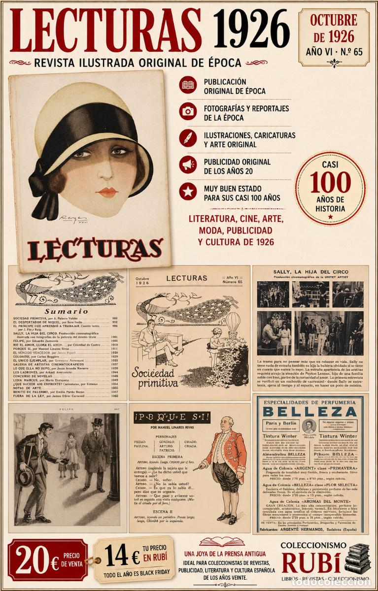 Coleccionismo de revistas y peri&oacute;dicos: A&Ntilde;O 1926 | REVISTA LECTURAS N.&ordm; 65 | OCTUBRE 1926 | CINE Y PUBLICIDAD DE &Eacute;POCA