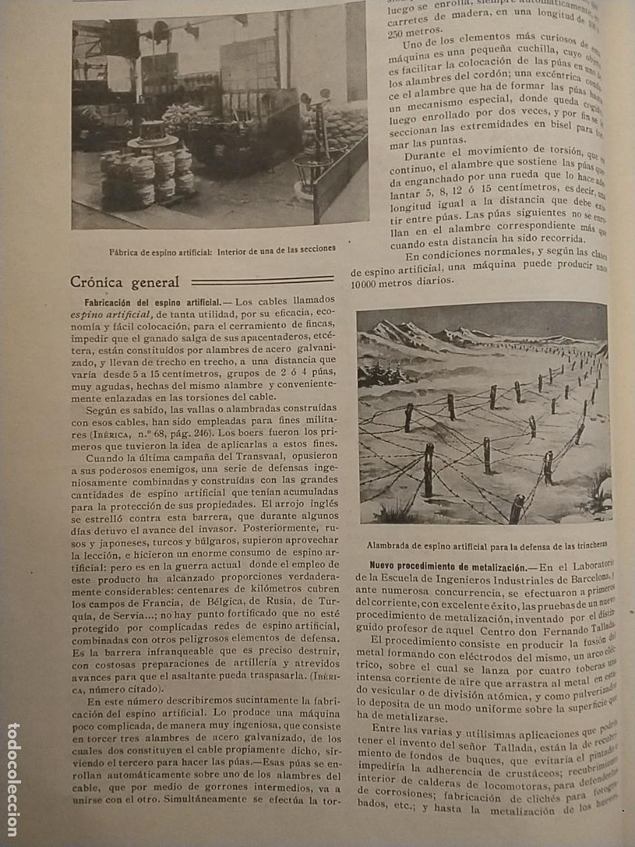 Coleccionismo de revistas y peri&oacute;dicos: FABRICACION DEL ESPINO ARTIFICIAL ALAMBRADAS TRINCHERAS REVISTA A&Ntilde;O 1916