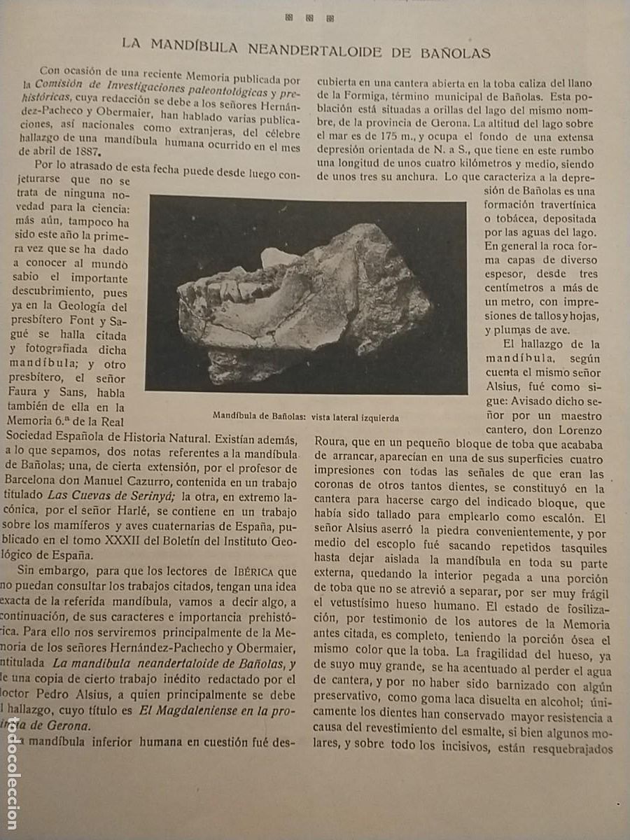 Coleccionismo de revistas y peri&oacute;dicos: MANDIBULA NEANDERTALOIDE BANYOLES CUEVAS SERINYA PEDRO ALSIUS LA FORMIGA REVISTA A&Ntilde;O 1916
