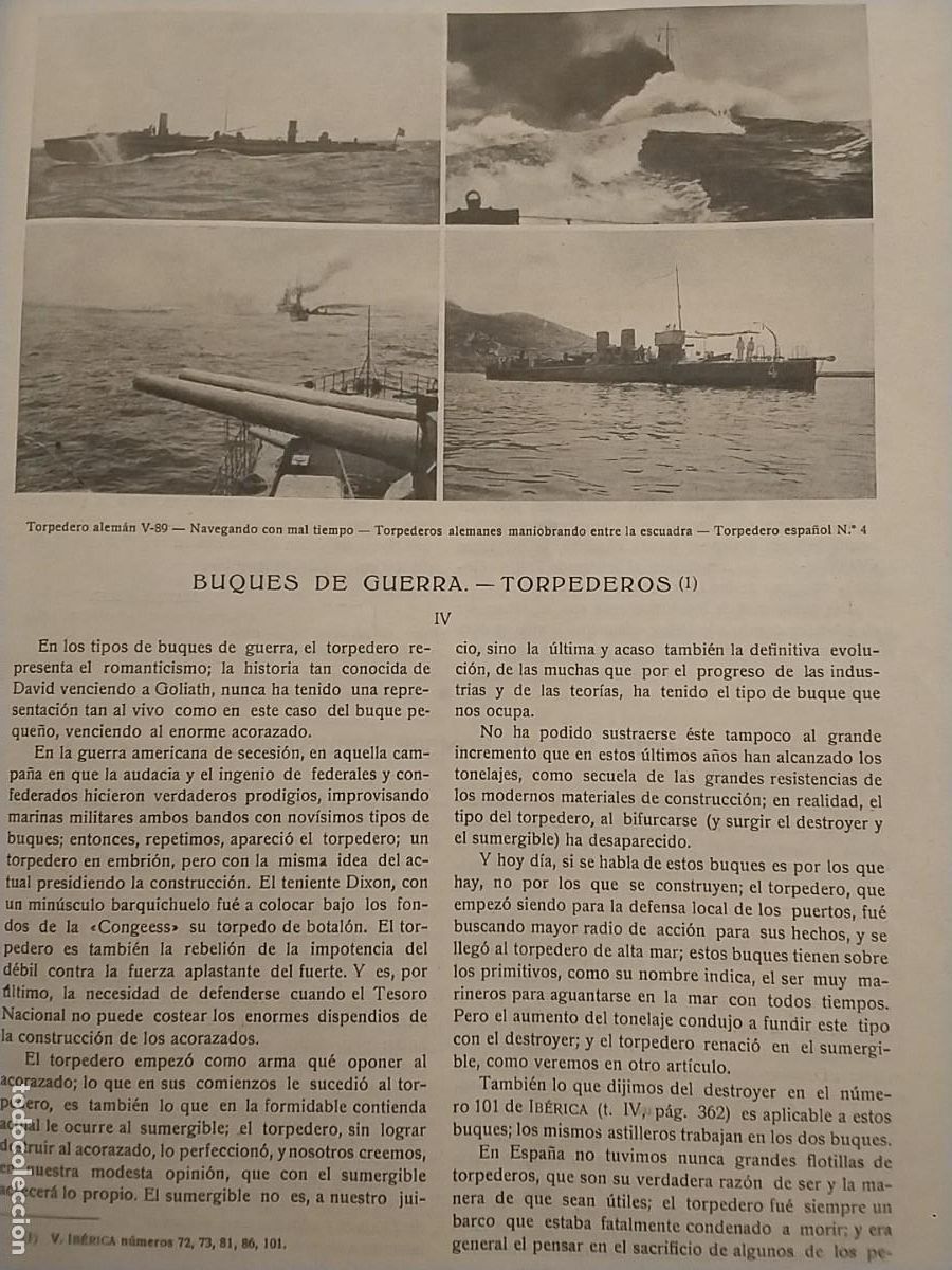 Coleccionismo de revistas y peri&oacute;dicos: BUQUES GUERRA TORPEDEROS ESPA&Ntilde;OLES CARTAGENA CANTERA TRILLO FOSIL GAUDALAJARA REVISTA A&Ntilde;O 1916