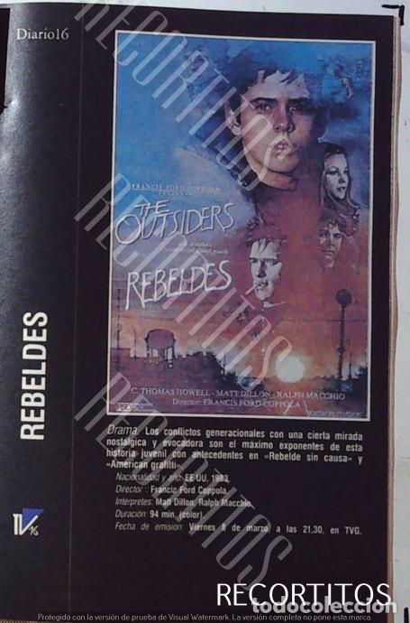 Coleccionismo de revistas y peri&oacute;dicos: THE OUTSIDERS REBELDES MATT DILLON RAPPLH MACCHIO FRANCIS FORD COPPOLA JULIA OTERO LA HUELLA DEL CRI