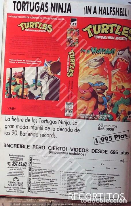 Coleccionismo de revistas y peri&oacute;dicos: LAS TORTUGAS NINJA MUTANT TURTLE ANUNCIO VHS VIDEOCLUBS EN PRENSA