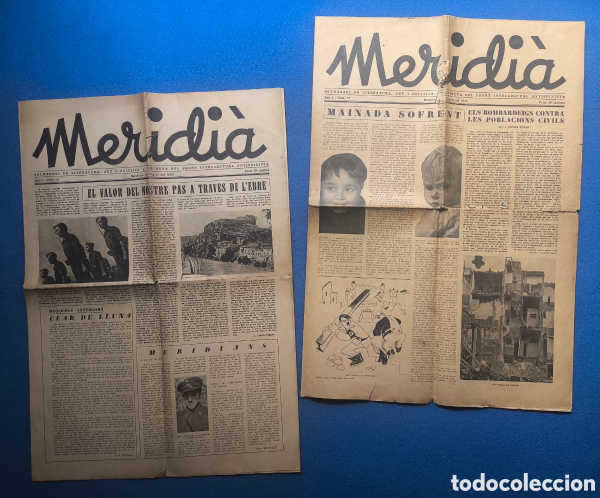 Coleccionismo de revistas y peri&oacute;dicos: DIARI MERIDI&Agrave; SETMANARI FRONT INTEL&middot;LECTUAL ANTIMARXISTA N&deg; 31 - 32 ESPA&Ntilde;A GUERRA CIVIL 1938