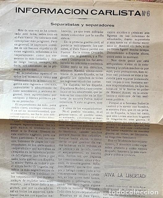 Coleccionismo de revistas y peri&oacute;dicos: INFORMACION CARLISTA N&ordm; 6 SEPARATISTAS Y SEPARADORES, SIN A&Ntilde;O