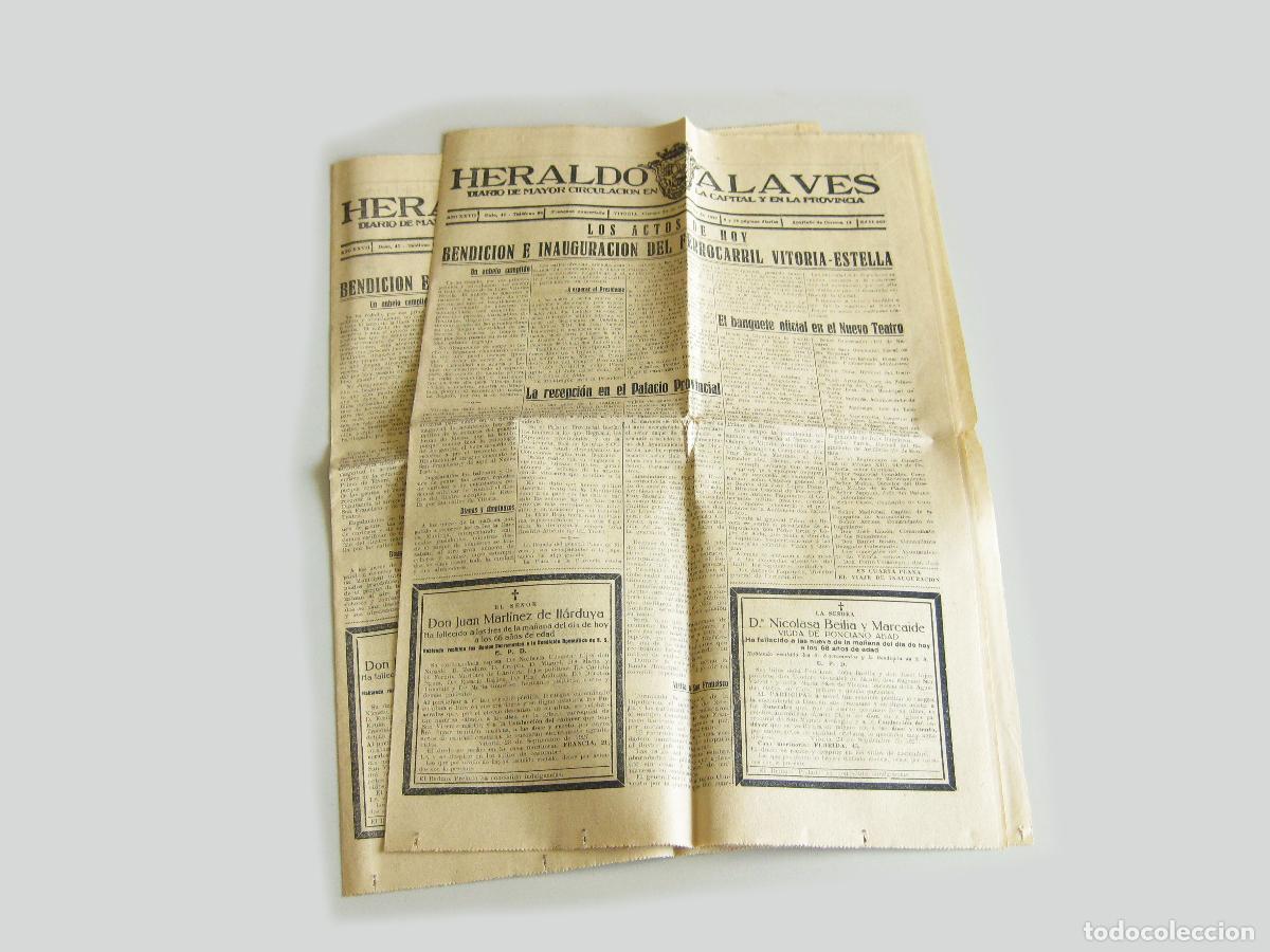 Coleccionismo de revistas y peri&oacute;dicos: PERIODICO HERALDO ALAVES. DIARIO. 23 DE SEPTIEMBRE DE 1927. INAUGURACI&Oacute;N FERROCARRIL VITORIA ESTELLA
