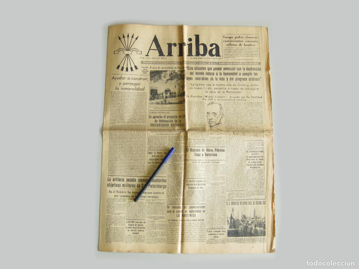 Coleccionismo de revistas y peri&oacute;dicos: PERIODICO ARRIBA. &Oacute;RGANO DE LA FALANGE ESPA&Ntilde;OLA. DIARIO DE LA MA&Ntilde;ANA. JULIO DE 1943