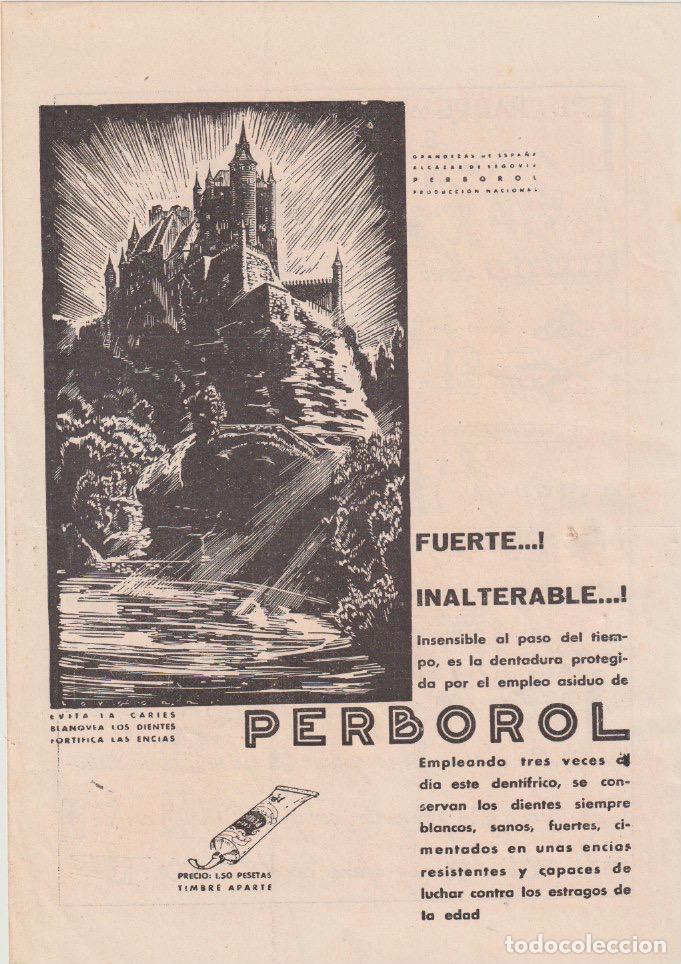 Coleccionismo de revistas y peri&oacute;dicos: Publicidad dent&iacute;frico PERBOROL con imagen del alc&aacute;zar de Segovia -1931