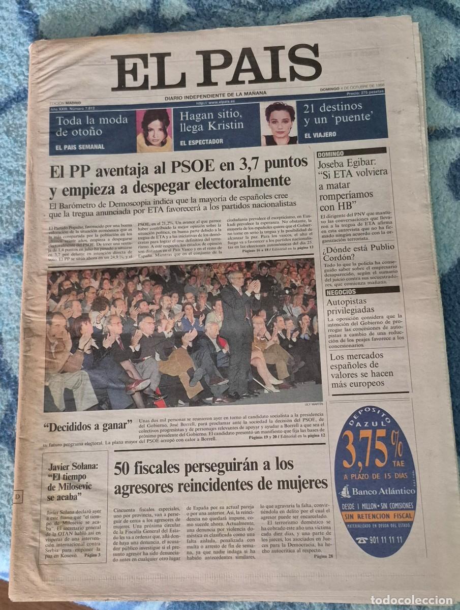 Coleccionismo de revistas y peri&oacute;dicos: DIARIO EL PAIS N&ordm; 7812, 4 DE OCTUBRE DE 1998