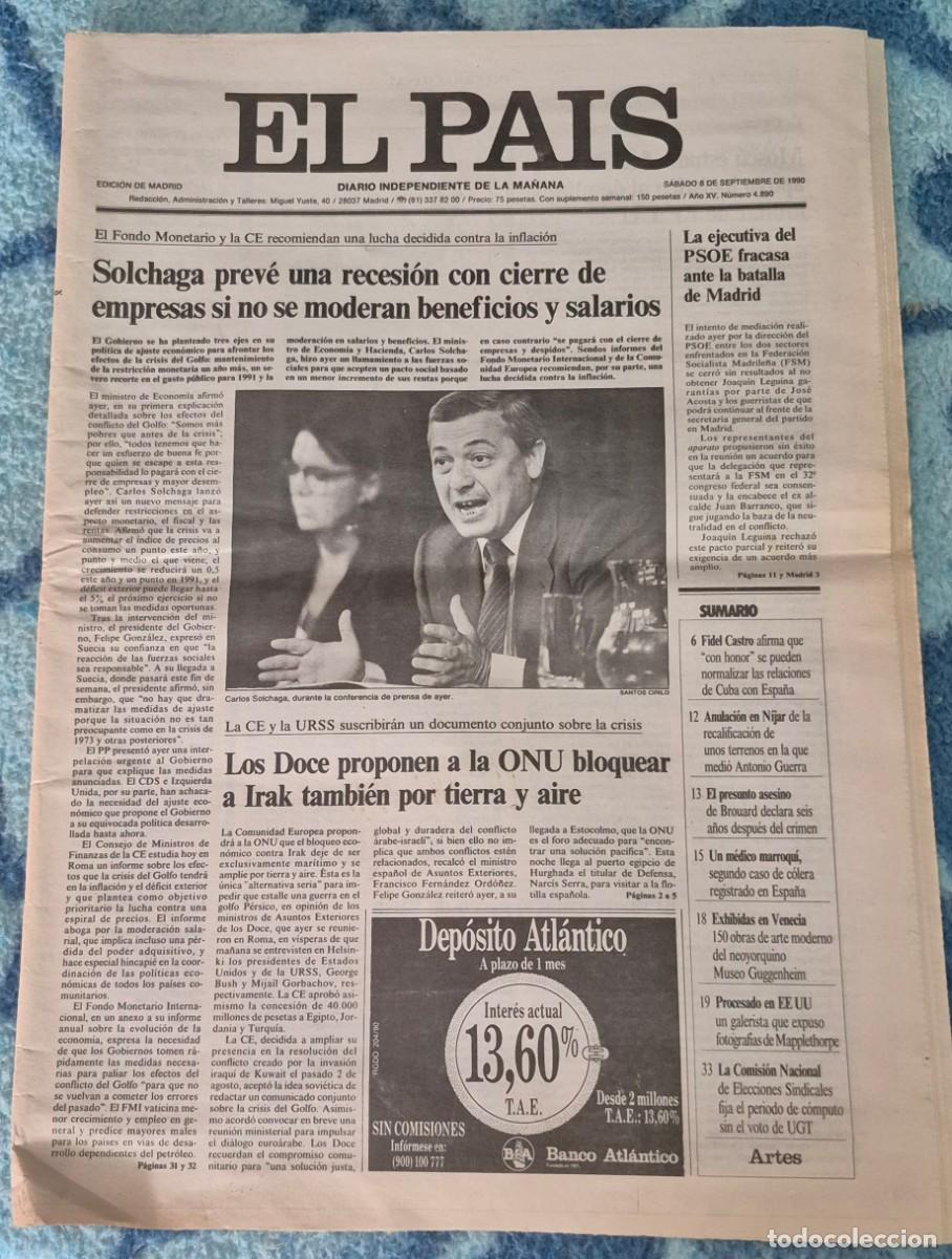 Coleccionismo de revistas y peri&oacute;dicos: DIARIO EL PAIS N&ordm; 4890, 8 DE SEPTIEMBRE DE 1990