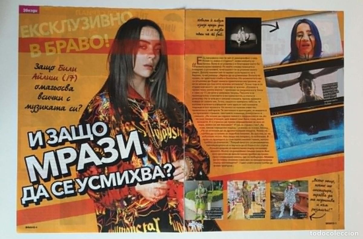 Coleccionismo de revistas y peri&oacute;dicos: Billie Eilish Double-Page Article Clipping A3 - Bravo Magazine Bulgaria Music