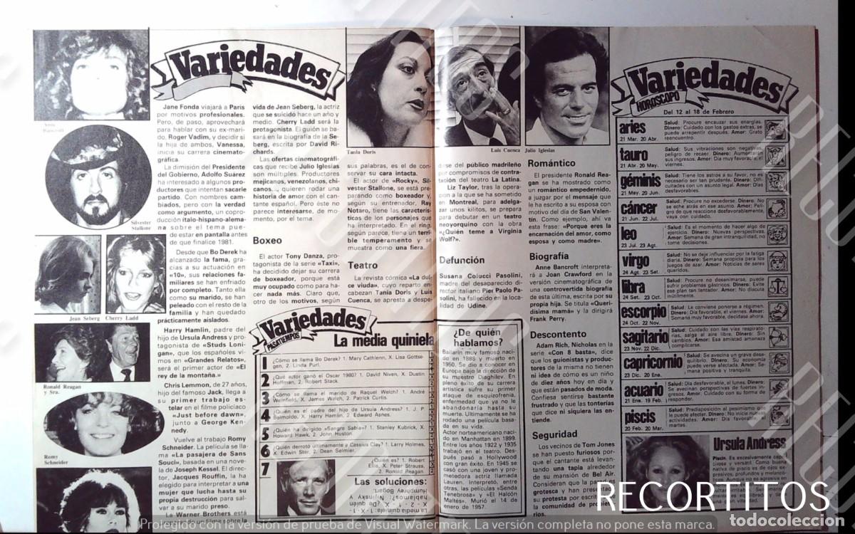 Coleccionismo de revistas y peri&oacute;dicos: TANIA DORIS LUIS CUENCA CHERYL LADD JEAN SEBERG URSULA ANDRESS ROMY SCHNEIDER