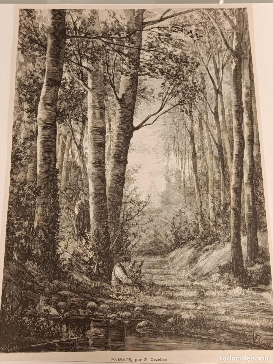 Collezionismo di Riviste e Giornali: Grabado Antiguo &rdquo;Paisaje&rdquo; - F&eacute;lix Urgell&eacute;s (F. Urgell&eacute;s). Xilograf&iacute;a c. 1900. Bosque Rom&aacute;ntico.