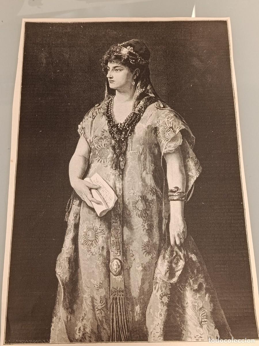 Sammeln von Zeitschriften und Zeitungen: Grabado Antiguo Retrato &rdquo;Emperatriz / Dama Medieval&rdquo; por R. Brend'amour. Xilograf&iacute;a Siglo XIX