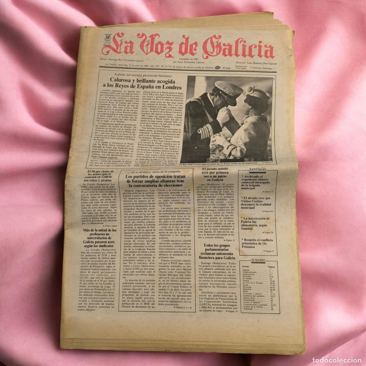Coleccionismo de revistas y peri&oacute;dicos: Peri&oacute;dico La Voz De Galicia 23 De Abril De 1986 &ndash; Portada Original Hist&oacute;rica