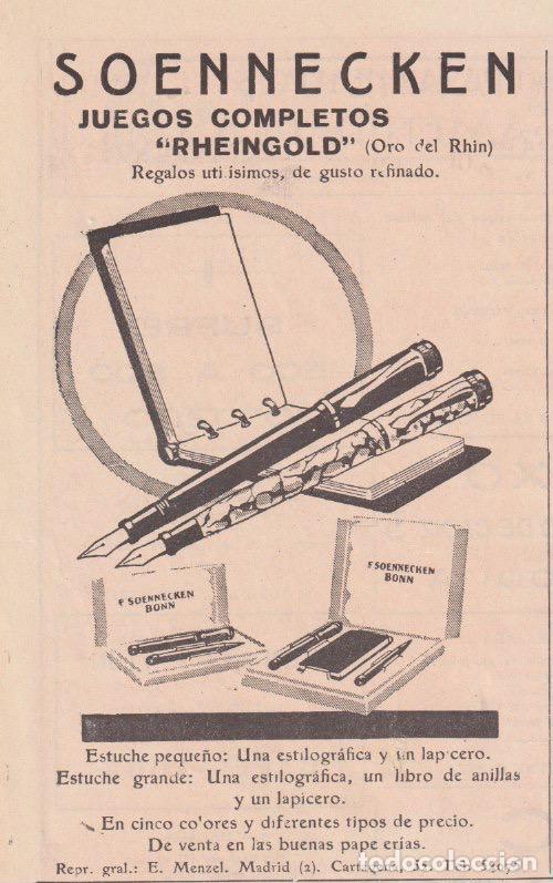 Coleccionismo de revistas y peri&oacute;dicos: Publicidad estilogr&aacute;fica SOENNECKEN -1931