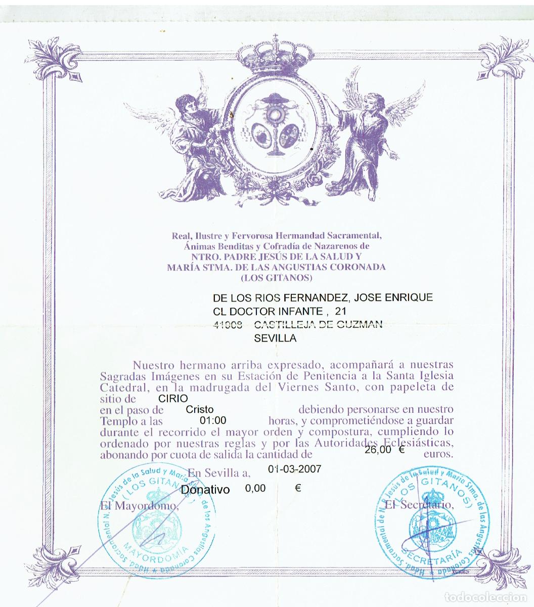 Coleccionismo de revistas y peri&oacute;dicos: SEMANA SANTA DE SEVILLA. HDAD. INSCRIPCION PARA LA OCUPACI&Oacute;N DE SITIO (CIRIO). 2007. (Z/34.1)