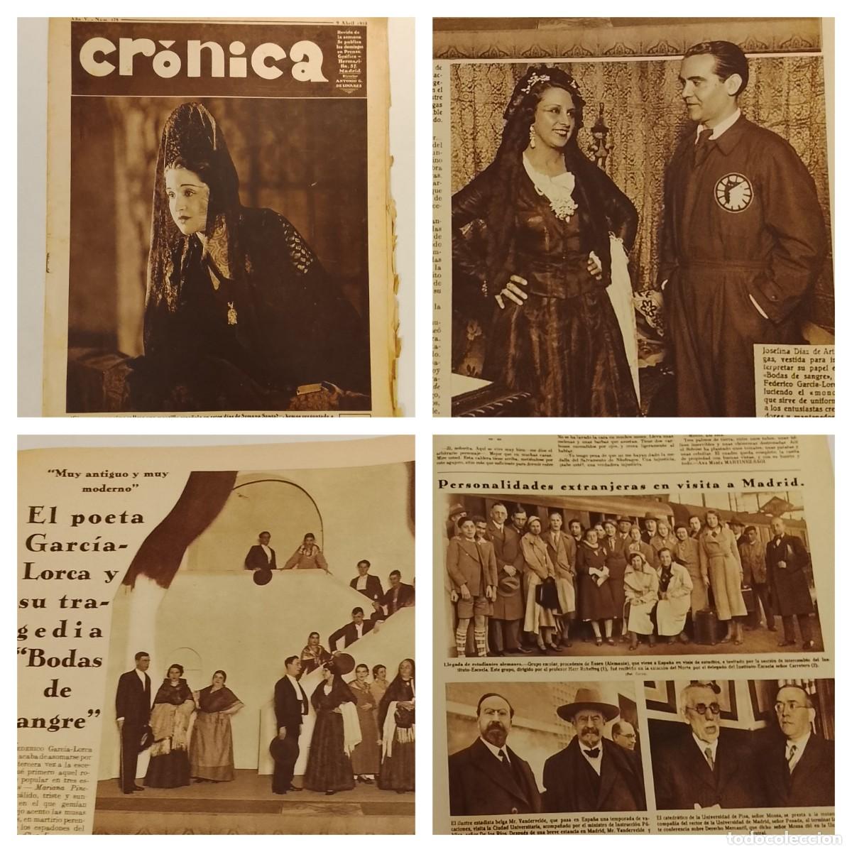 Coleccionismo de revistas y peri&oacute;dicos: CRONICA-A&Ntilde;O 1933-FEDERICO GARCIA LORCA BODAS DE SANGRE-FERIA SEVILLA-SEMANA SANTA MADRID-XAUDARO ETC