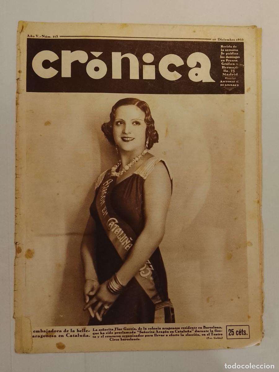 Coleccionismo de revistas y peri&oacute;dicos: CRONICA-A&Ntilde;O 1933-PROTESTAS MADRID-AUTOGIRO JUAN DE LA CIERVA-TORNEO FEMENINO BALONCESTO-ATHLETIC ETC