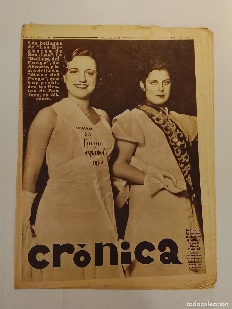 Coleccionismo de revistas y peri&oacute;dicos: CRONICA-A&Ntilde;O 1934-BOXEO UZCUDUN CARPENTIER-SAN JOAN FOGUERES-MICKEY MOUSE-MANIFESTACION BARCELONA ETC