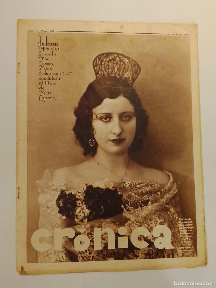 Coleccionismo de revistas y peri&oacute;dicos: CRONICA-A&Ntilde;O 1934-UZCUDUN SCHMELING BOXEO-REAL MADRID-EXPOSICION CANINA-TIRO PICHON SAN SEBASTIAN ETC