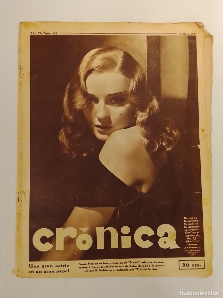 Coleccionismo de revistas y peri&oacute;dicos: CRONICA-A&Ntilde;O 1934-MADRID-HOMENAJE FERMIN GALAN-CRUZ ROJA-DON QUIJOTE-PELUQUERIA BARCELONA-FUTBOL ETC