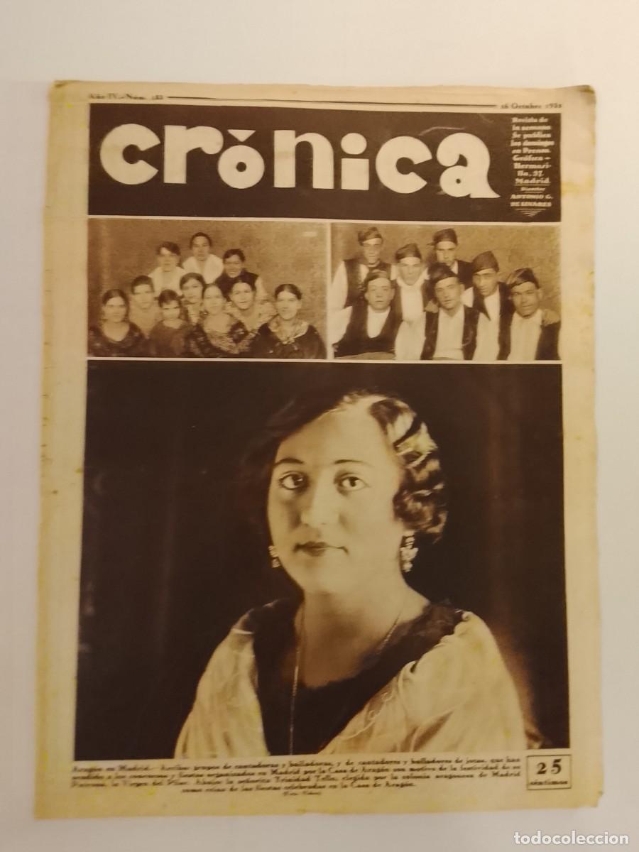 Coleccionismo de revistas y peri&oacute;dicos: CRONICA-A&Ntilde;O 1932-MARGARITA XIRGU-CRISTOBAL COLON-LOLA MEMBRIVES-J.BENAVENTE-MUJERES BILLAR-BETIS ETC
