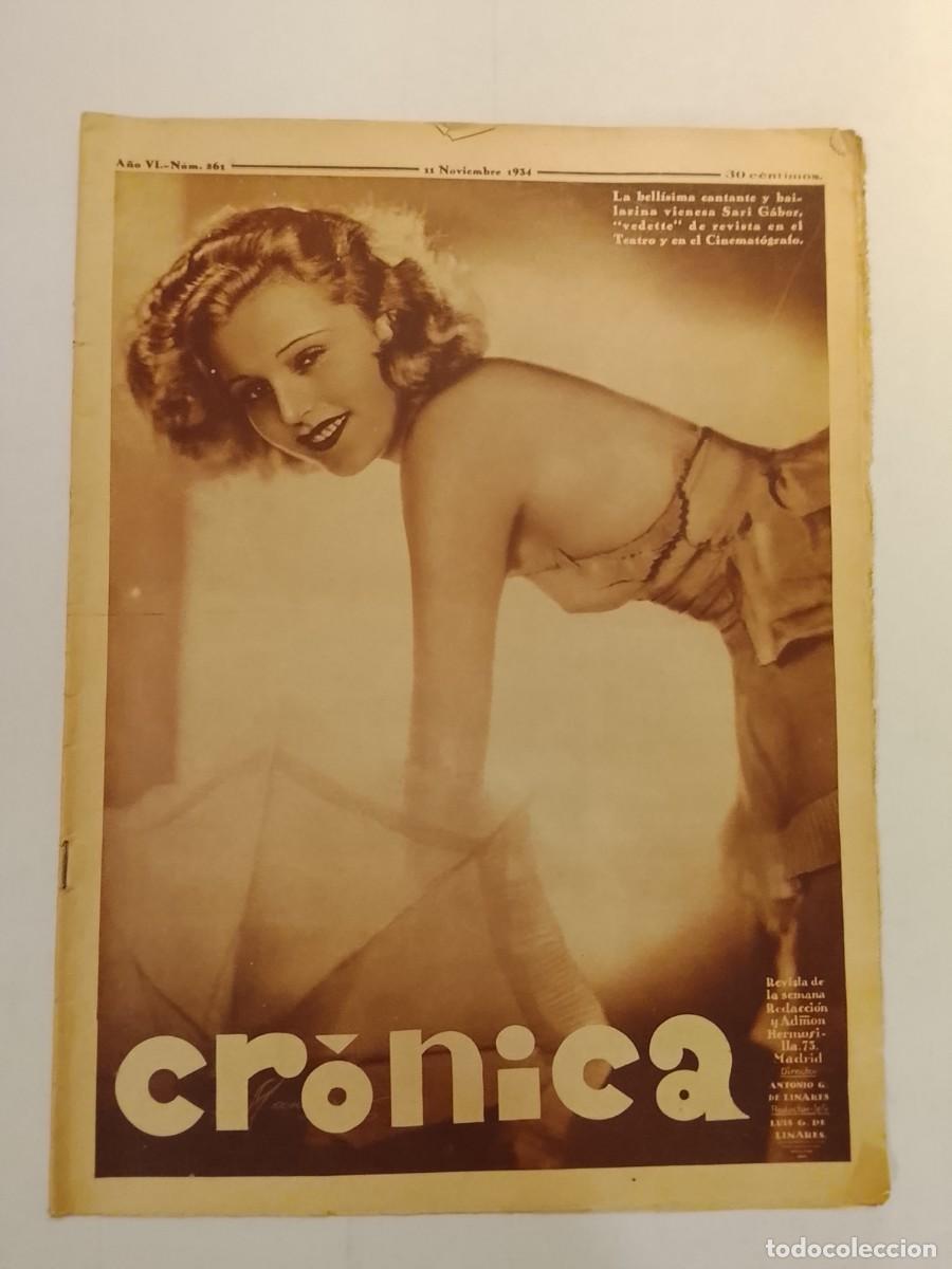 Coleccionismo de revistas y peri&oacute;dicos: CRONICA-A&Ntilde;O 1934-INCENDIO BILBAO-REVOLUCION CATALUNYA-ROSITA GREGORY FUTBOL-GRANJA AVICOLA ETC