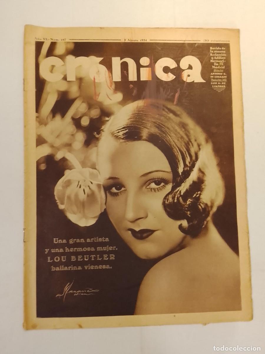 Coleccionismo de revistas y peri&oacute;dicos: CRONICA-A&Ntilde;O 1934-JORNADAS SANITARIAS MADRID-HOTEL TERRAMAR SITGES-CARRERAS DE GALGOS-DESNUDOS ETC