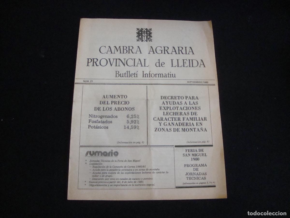 Sammeln von Zeitschriften und Zeitungen: BUTLLETI INFORMATIU CAMBRA AGRARIA PROVINCIAL DE LLEIDA N&ordm; 21 SEPTIEMBRE 1980