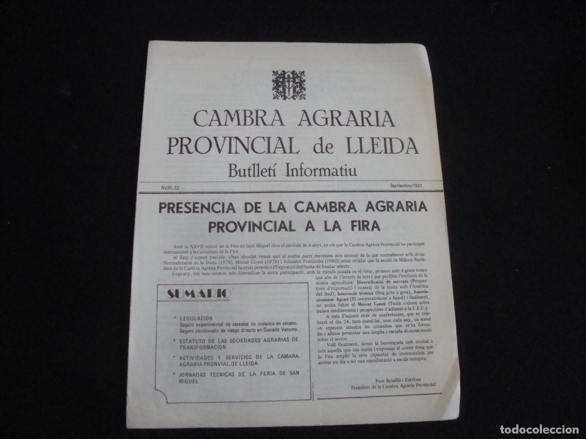 Sammeln von Zeitschriften und Zeitungen: BUTLLETI INFORMATIU CAMBRA AGRARIA PROVINCIAL DE LLEIDA N&ordm; 32 SEPTIEMBRE 1981