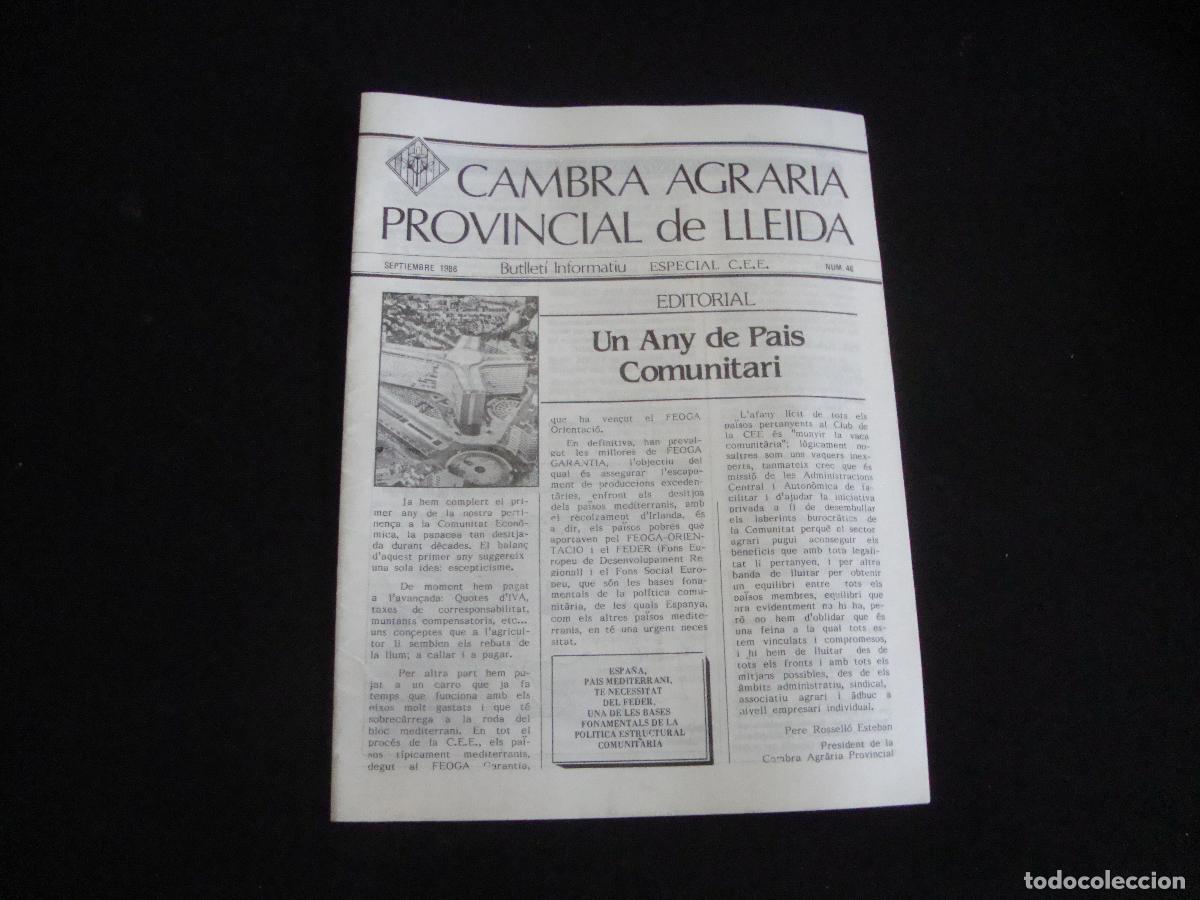 Sammeln von Zeitschriften und Zeitungen: BUTLLETI INFORMATIU CAMBRA AGRARIA PROVINCIAL DE LLEIDA N&ordm; 46 SEPTIEMBRE 1986