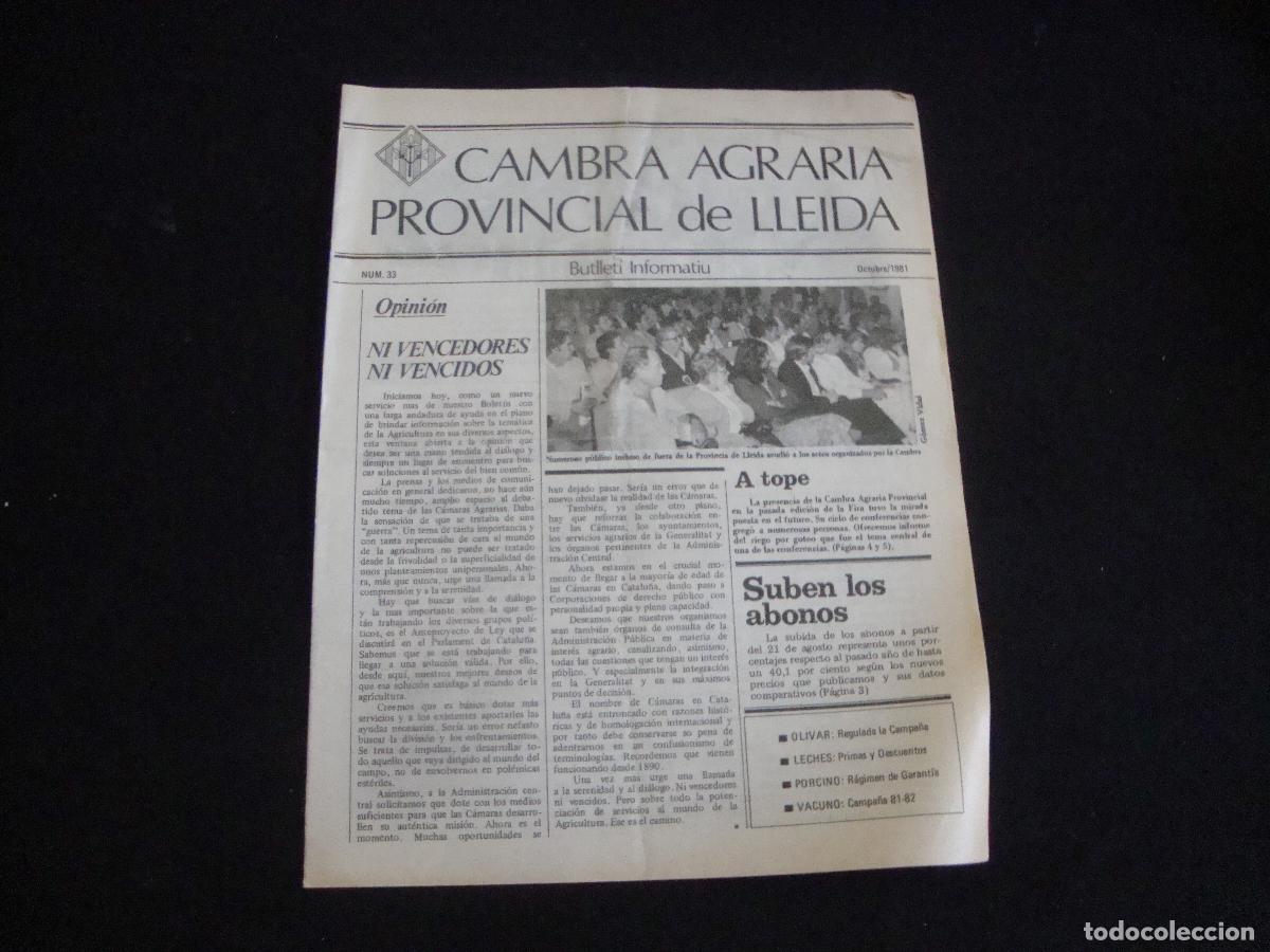 Sammeln von Zeitschriften und Zeitungen: BUTLLETI INFORMATIU CAMBRA AGRARIA PROVINCIAL DE LLEIDA N&ordm; 33 OCTUBRE 1981
