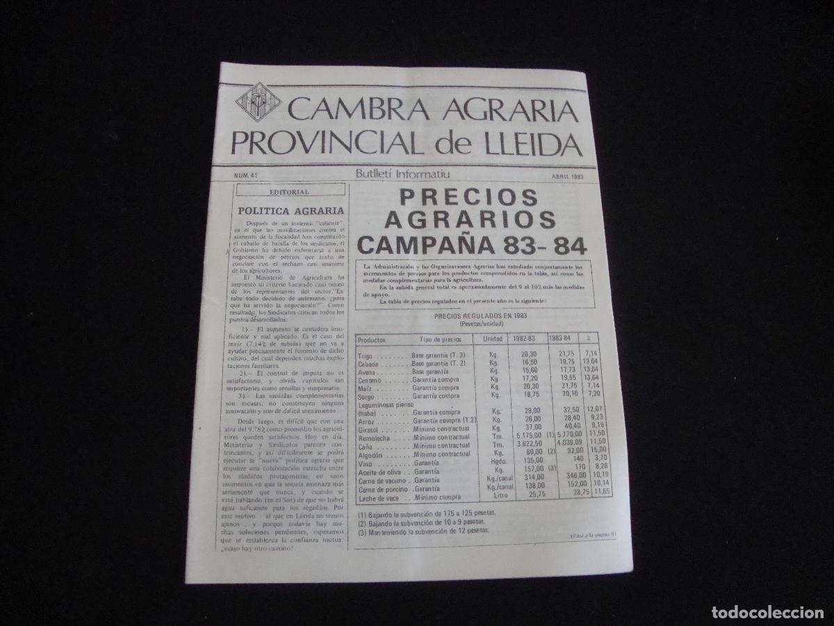 Coleccionismo de revistas y peri&oacute;dicos: BUTLLETI INFORMATIU CAMBRA AGRARIA PROVINCIAL DE LLEIDA N&ordm; 41 ABRIL 1983
