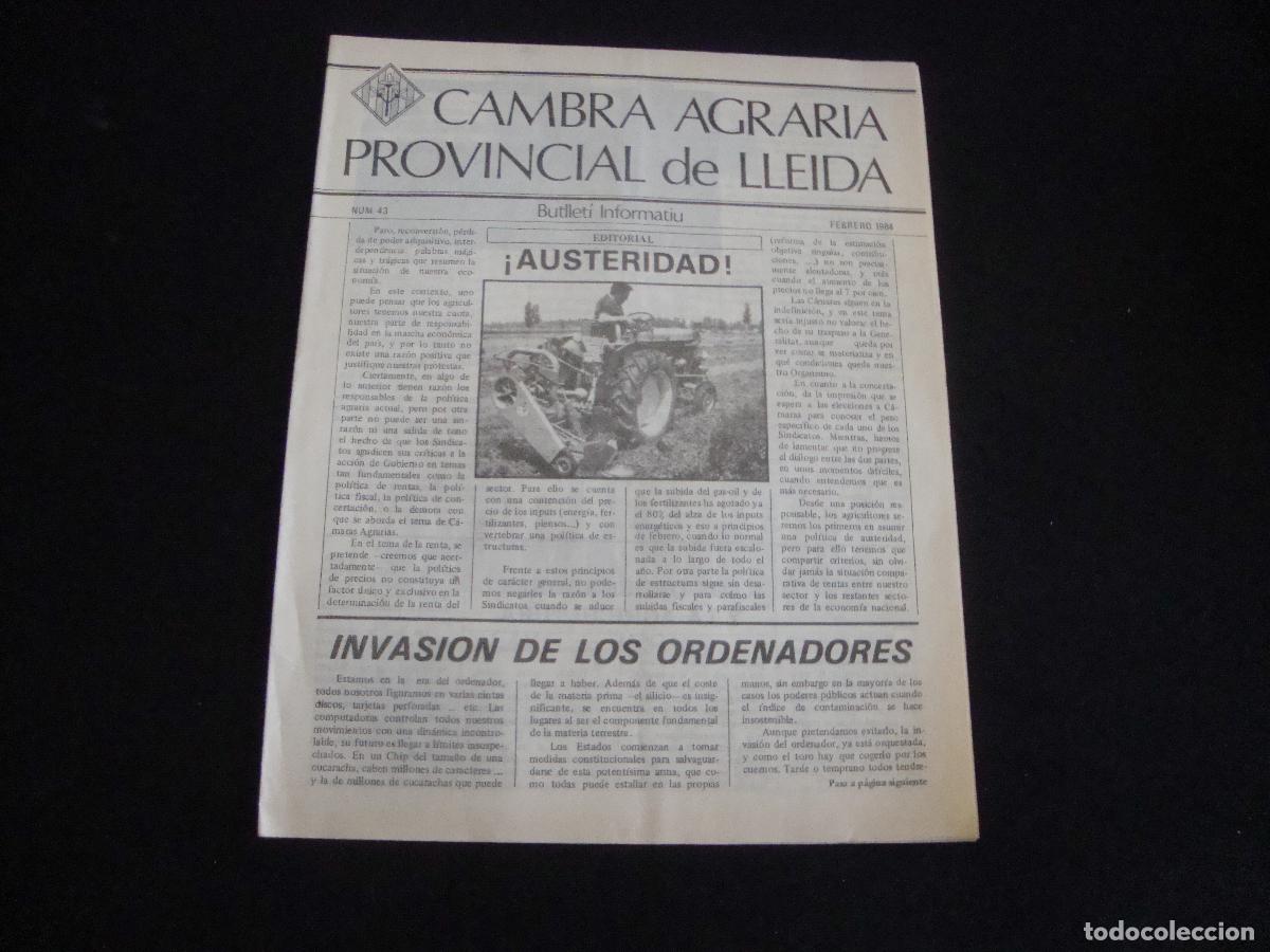 Sammeln von Zeitschriften und Zeitungen: BUTLLETI INFORMATIU CAMBRA AGRARIA PROVINCIAL DE LLEIDA N&ordm; 43 FEBRERO 1984