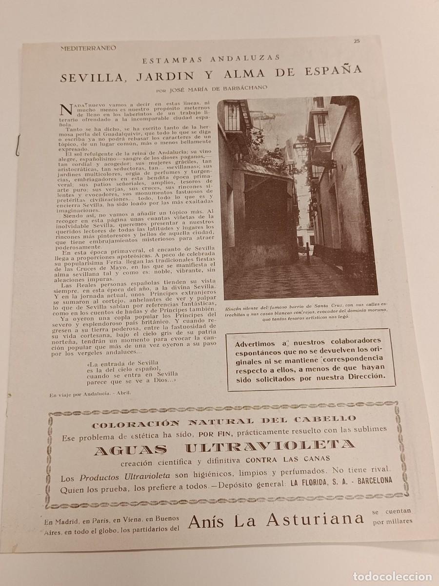 Coleccionismo de revistas y peri&oacute;dicos: Reportaje Doble P&aacute;gina &rdquo;Sevilla Jard&iacute;n y Alma de Espa&ntilde;a&rdquo; c. 1925. Parque Mar&iacute;a Luisa. Alc&aacute;zar.