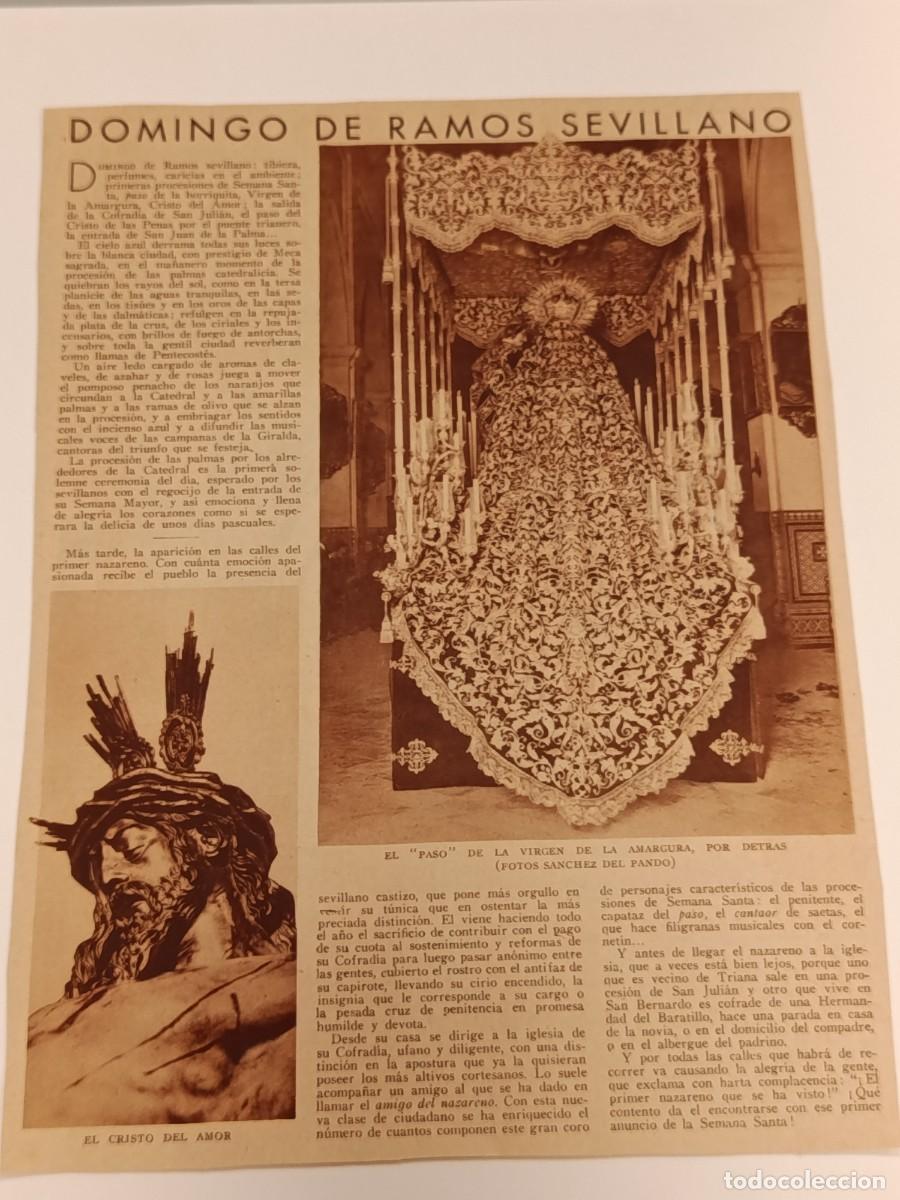 Coleccionismo de revistas y peri&oacute;dicos: ABC A&ntilde;os 30. Reportaje &rdquo;Domingo de Ramos Sevillano&rdquo; - Virgen de la Amargura y Cristo del Amor. Sevi